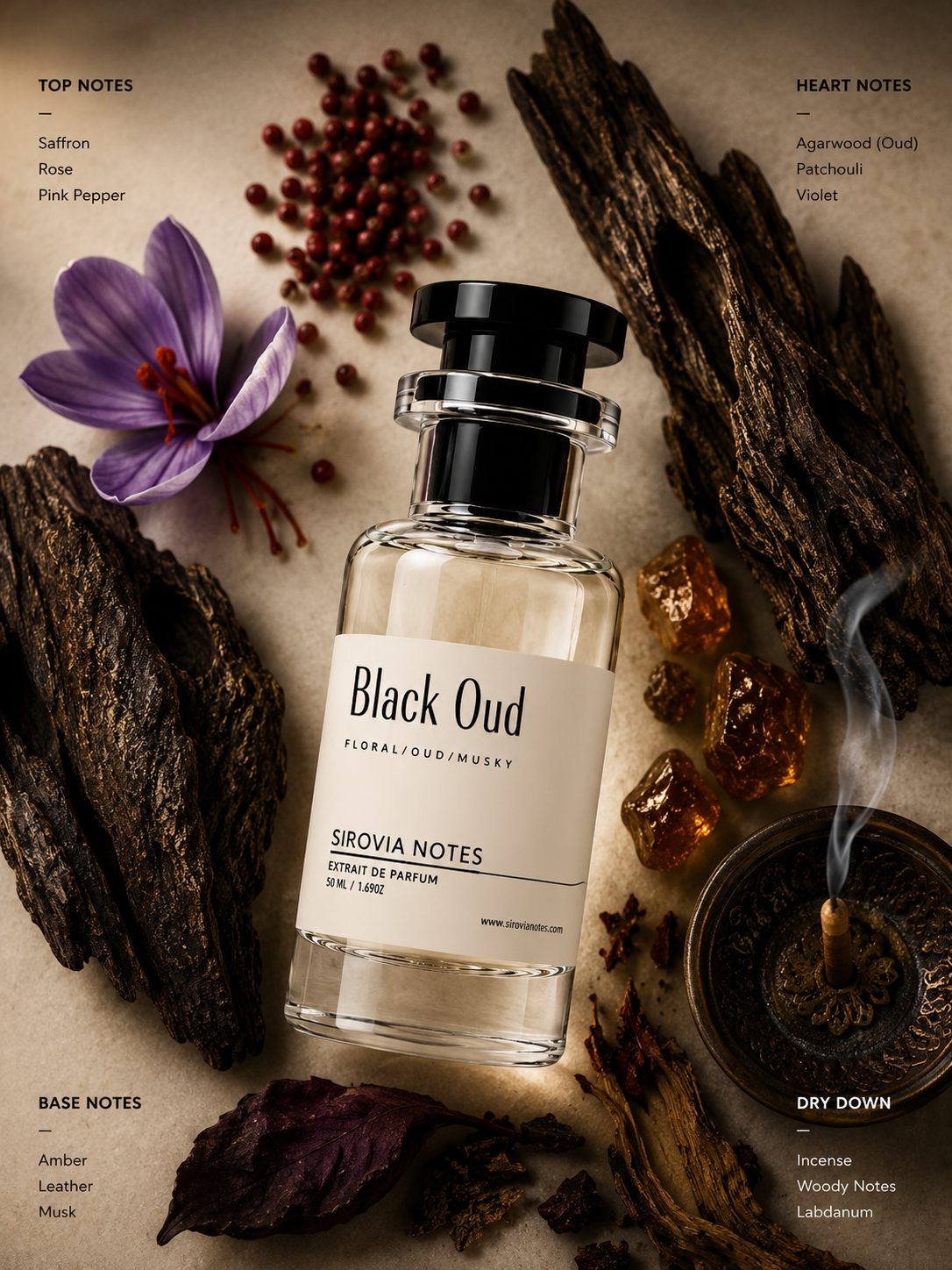Sirovia Notes Black Oud  Intense Oud Perfume