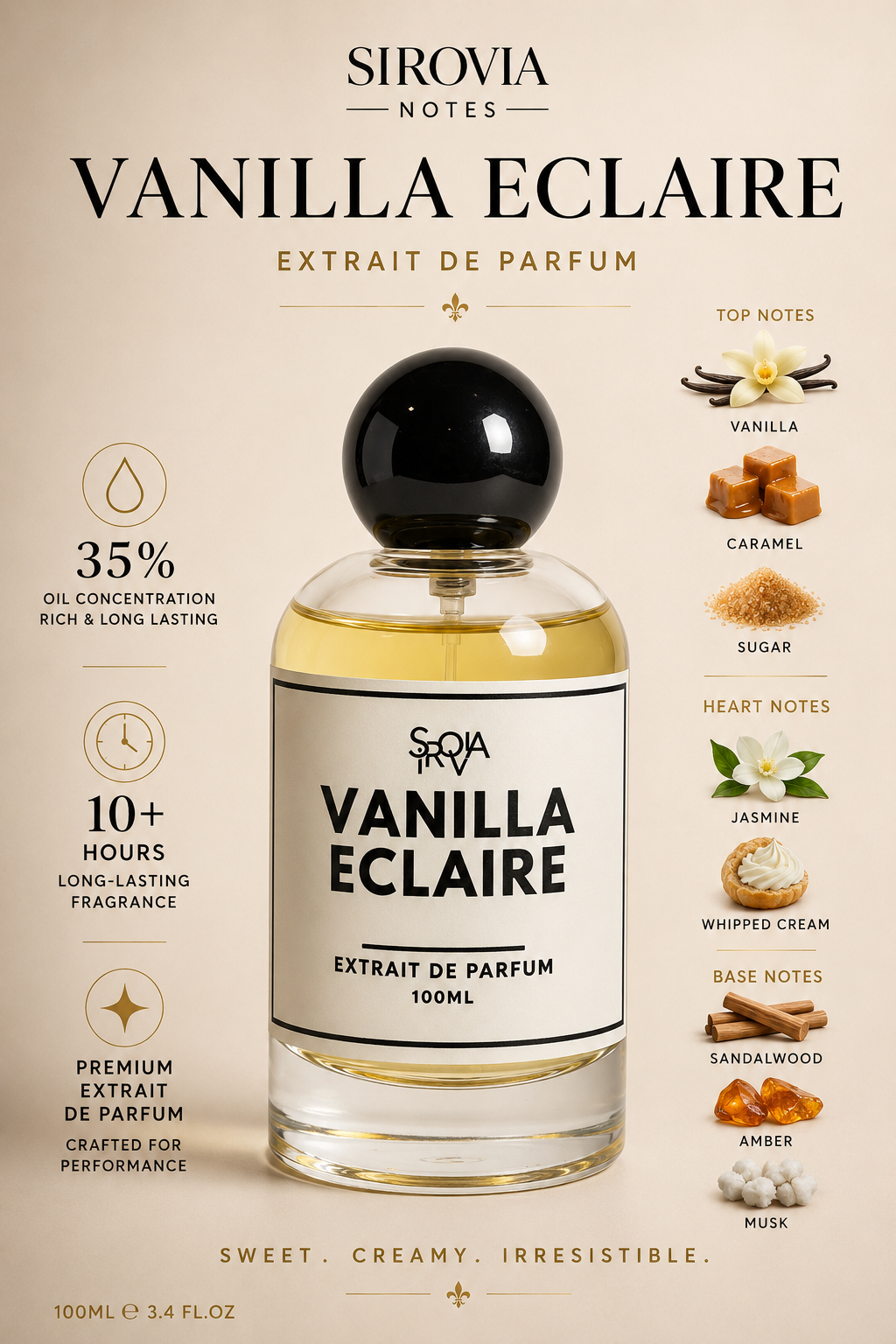 Sirovia Notes Vanilla Éclaire Sweet Gourmand Vanilla Perfume