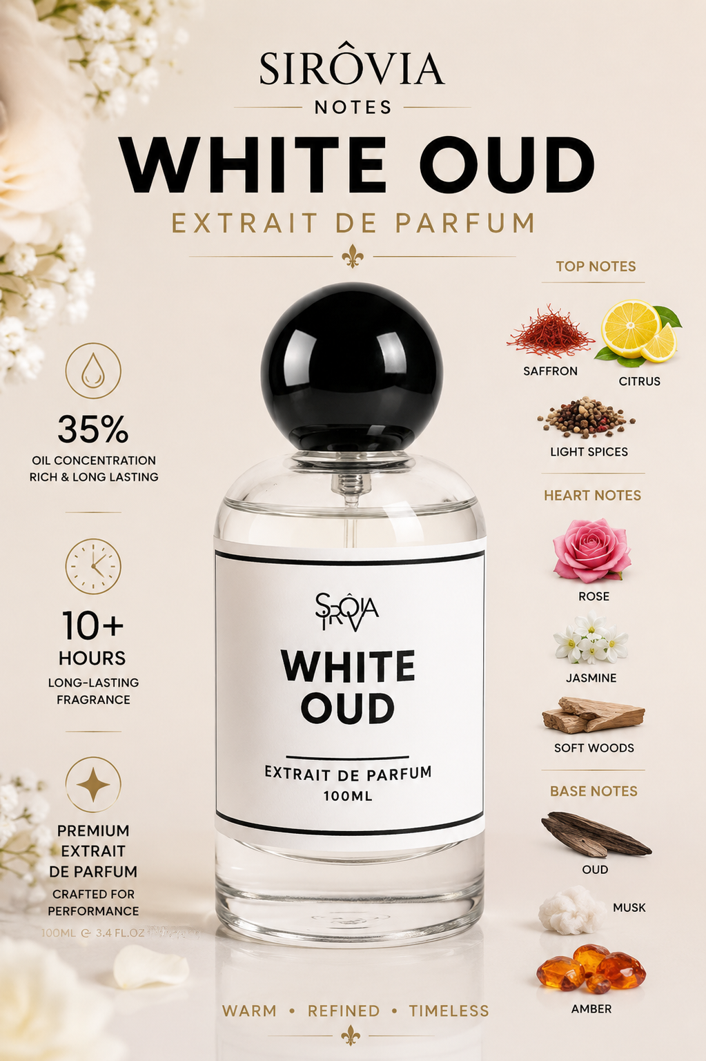 Sirovia Notes White Oud Smooth Woody Perfume
